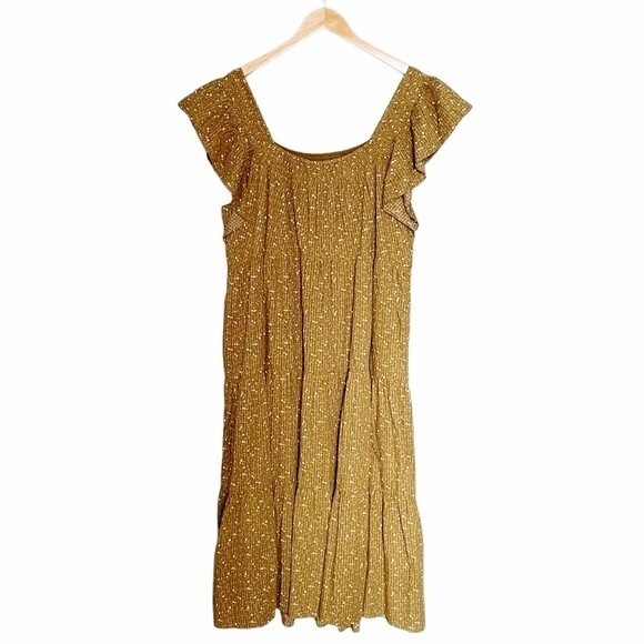 NWT Madewell Daisy Stitch Ruffle Sleeve Flowy Midi Dress Weathered Olive Size 2X - Picture 3 of 15